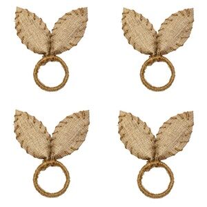 NWT The Royal Standard Bunny Ear Napkin Rings Set of 4, Natural Burlap